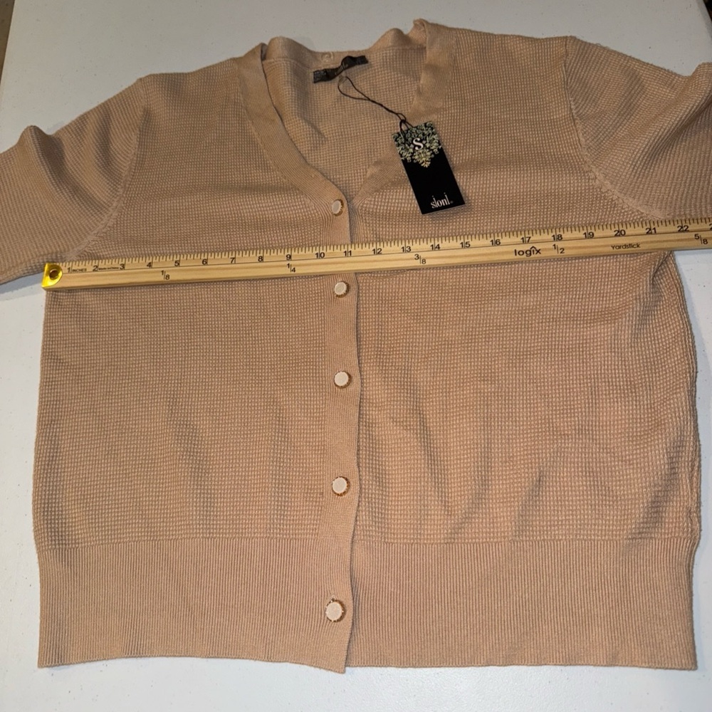 Sioni Women Cardigan Sweater Women Sz XL Beige‎ Pearl Buttons New NWT - Picture 6 of 12